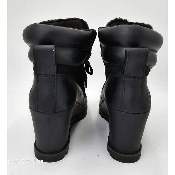 UGG Australia Valory Wedge Boots Black Suede Leather Waterproof Bootie Women's 7 - Picture 3 of 10